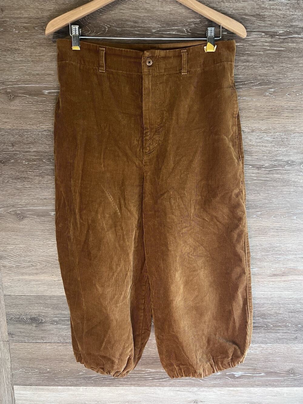 Uniqulo Corduroy Pants Coulots Gauchos Brown Rust High Waiste 12 Pocket